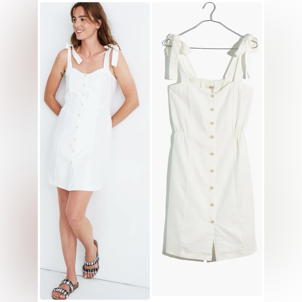 Madewell Tie-Strap Button Front Sundress Linen Blend Pure White Size 4